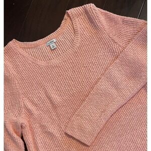 LL Bean Sweater Womens XL Peach Pink Textured Rib Knit Pullover Long Sleeve